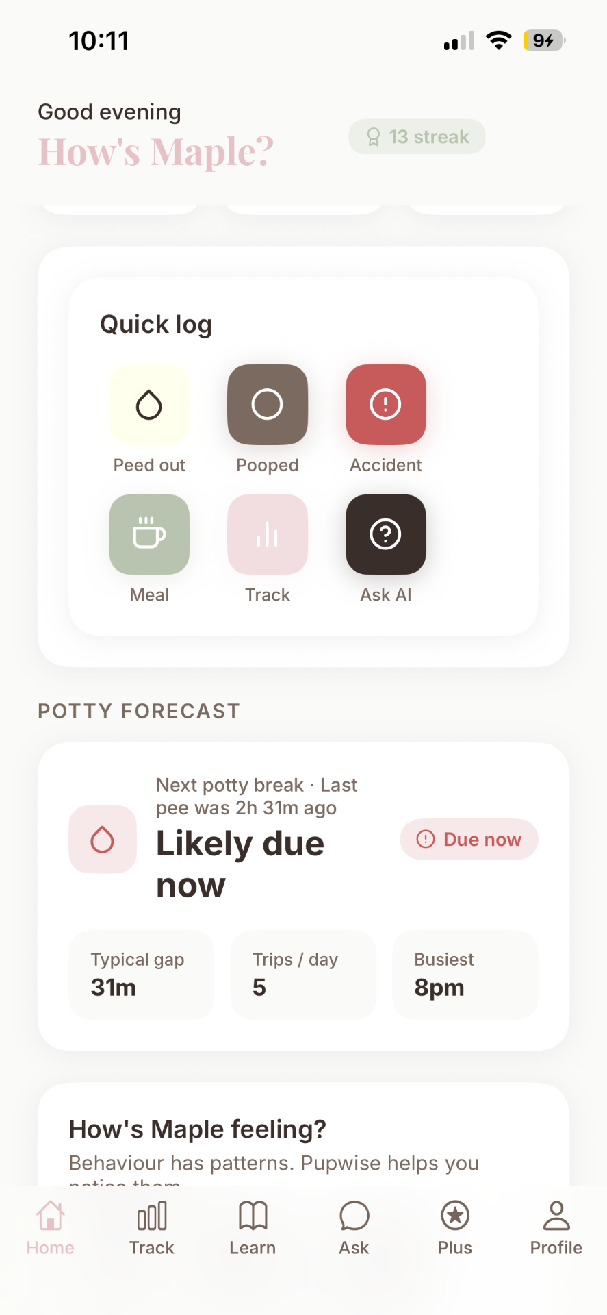 Pupwise Home screen